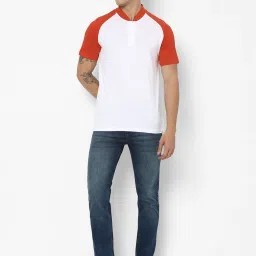 Forever 21 White & Red Cotton Regular Fit Colour Block T-Shirt image 5