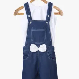 StyleStone Kids Blue & White Solid Dungaree With Inner Top-picture-37