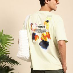 Mast & Harbour Pure Cotton Graphic Printed Drop-Shoulder Sleeves Oversized T-shirt-picture-46