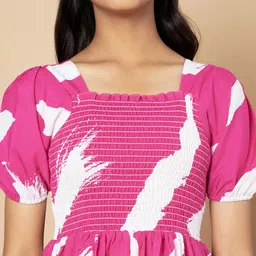 ZWERLON Print Puff Sleeve A-Line Midi Dress image 2