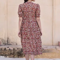 Jash Creation Print Puff Sleeve Applique Crepe Fit & Flare Maxi Dress image 4