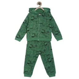 MINIKLUB Kids Green Cotton Printed Full Sleeves Sweatshirt Set-image-20