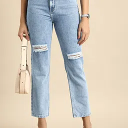 all about you Women Cotton Straight Fit High-Rise Low Distress Light Fade Jeans-picture-30