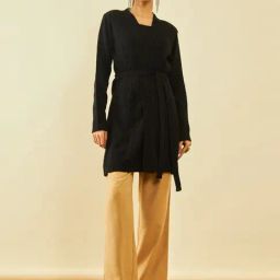 Soch Black Acrylic Knitted Open-Front Longline Shrug with Waist Tie-Up-picture-36