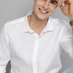 Mast & Harbour Men White Regular Fit Solid Casual Linen Sustainable Shirt-picture-17