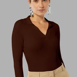 Maheshvi Ribbed V-Neck Long Sleeves Top image 4