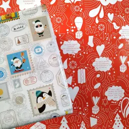 eVincE - thoughtful PRESENTations XMAS1207_5X2 Christmas Xmas Fun Stamps & Red Doodle -2 Patterns 5 x 2 Rolls Fact filled Gifts Wraps Assorted Envelopes along Gift Wrapping Paper (Pack of 10 Piece) image 2