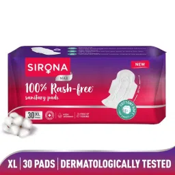 Sirona Cottony Soft Rash Free Sanitary Pads For Women, 30 Pcs (Xl) Ultra Thin & Breathable Top Layer image 1