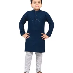BT DEZINES Full Sleeves Seamless Sequin Embellished Floral Chikankari Embroidered Kurta With Pyjama - Metallic Blue-picture-27