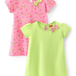 Babyhug 100% Cotton Single Jersey Knit Half Sleeves Frock Floral Print Pack Of 2 - Pink & Green-picture-21