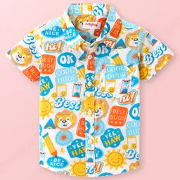 Babyhug Cotton Woven Half Sleeves Regular Collar Shirt with Text Print - Multicolor-picture-34