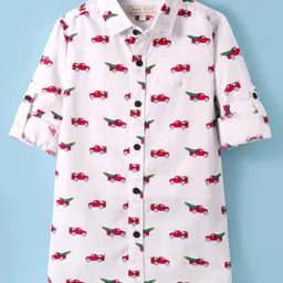 JASH KIDS Cotton Knit Full Sleeves Car Printed Shirt - White-picture-14