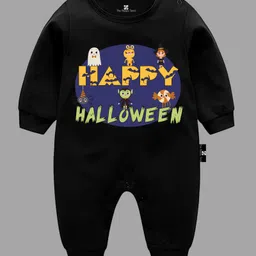 The Peppy Tend Halloween Theme 100% Cotton Full Sleeves Happy Halloween Text Printed Romper - Black-picture-20