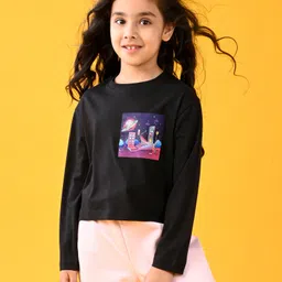 Anthrilo Full Sleeves Planet Printed Comfort Fit Top - Black-image-34