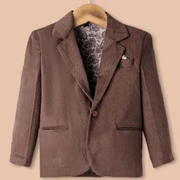 Rikidoos Velvet Full Sleeves Textured Blazer - Brown-picture-18