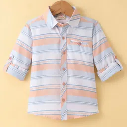 Rikidoos Full Sleeves Striped Shirt - Peach & Light Blue-picture-10