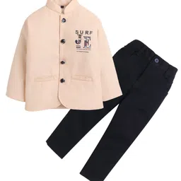 Lil' Homies Jacquard Full Sleeves Surf JE Text Printed Blazer & Pant Set - Peach-picture-10