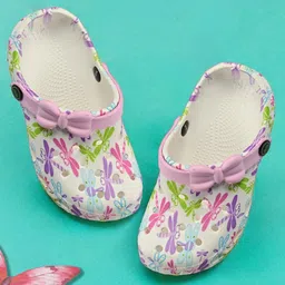 Yellow Bee Dragonflies Designed Bow Applique Detailed Perforated Clogs - Light Pink-picture-10