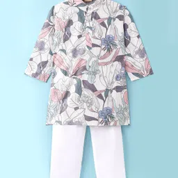 Ridokidz Full Sleeves Floral Printed Kurta & Pyjama Set - White & Grey-image-32