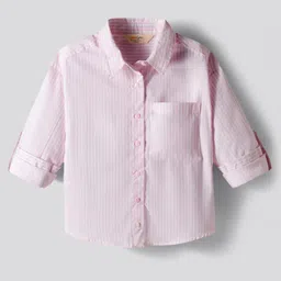 Primo Gino 100% Cotton Woven Full Sleeves Stripe Shirt Top - Light Pink-picture-18