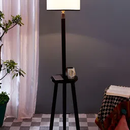 Devansh Black & White Wooden Floor Lamp image 4