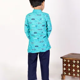 M'andy Full Sleeves Fishes Printed Kurta With Pyjama - Blue image 2