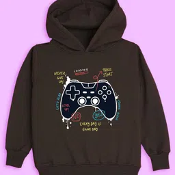 NUSYL Full Sleeves  Game Console Printed Hooded Sweatshirt -  Brown image 3