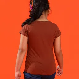Tales & Stories Half Sleeves Flower Text Printed Tee - Brown image 3