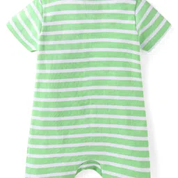 Babyhug Interlock Knit Half Sleeves Striped & Animal Printed Rompers Pack Of 2 - Green & Grey image 3