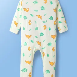 Babyoye Interlock Knit Full Sleeves Footed Sleepsuit With Dino Print Pack Of 2 - Aqua & White image 3
