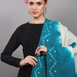 Exotic India Bandhani Tie-Dye Pure Wool Shawl With Mirror Embroidered Palla From Gujarat image 3