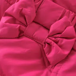 Babyhug Woven Full Sleeves Padded Hooded Winter Jacket with Bow Applique & Pockets - Dark Pink image 5