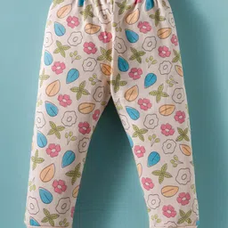 Tango Looper Knit Full Sleeves Winter Wear Hooded T-Shirt & Lounge Pant Set with Tropical Theme Print - Peach image 5