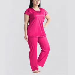 NIGHT KEYS Women Satin Nighty With Robe & Night Suit image 3