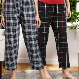 Kryptic Black & Navy Blue Cotton Relaxed Fit Printed Lounge Pants - Pack of 2 image 1