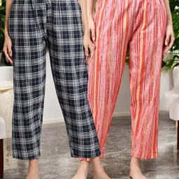 Kryptic Pink & Navy Blue Cotton Relaxed Fit Printed Lounge Pants - Pack of 2 image 1