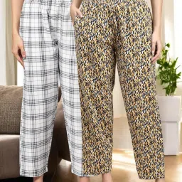 Kryptic Yellow & White Cotton Relaxed Fit Printed Lounge Pants - Pack of 2 image 1