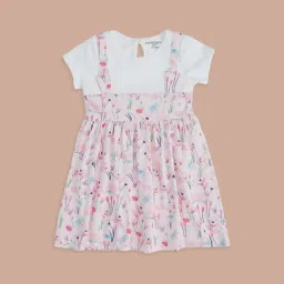 Pantaloons Baby Pink & White Cotton Floral Print Dress image 1