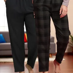 Kryptic Green & Black Cotton Relaxed Fit Printed Lounge Pants - Pack of 2 image 1