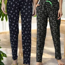 Kryptic Black & Navy Cotton Relaxed Fit Printed Lounge Pants - Pack of 2 image 1