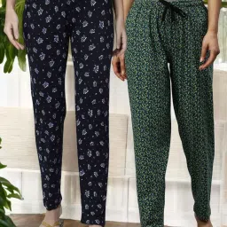 Kryptic Black & Light Navy Cotton Relaxed Fit Printed Lounge Pants - Pack of 2 image 1