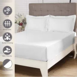 Pizuna 400TC 100% Cotton White Flat Bed Sheet Double Size With 2 Pillow Cover Size image 2