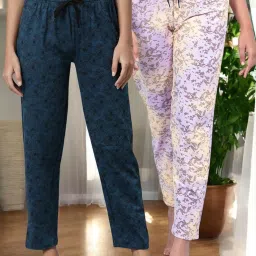 Kryptic Purple & Teal Cotton Relaxed Fit Printed Lounge Pants - Pack of 2 image 1