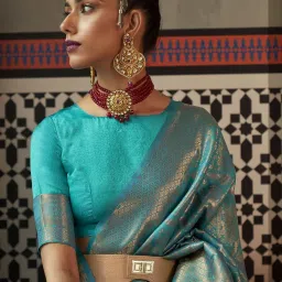Odette Blue Woven Saree With Unstitched Blouse image 2