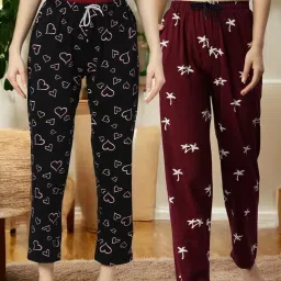 Kryptic Maroon & Charcoal Cotton Relaxed Fit Printed Lounge Pants - Pack of 2 image 1