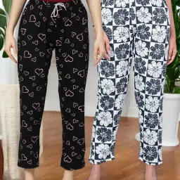 Kryptic Off White & Dark Black Cotton Relaxed Fit Printed Lounge Pants - Pack of 2 image 1