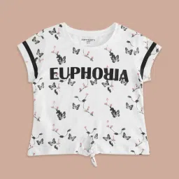 Pantaloons Junior White & Black Cotton Printed T-Shirt image 1