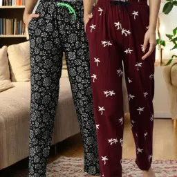 Kryptic Maroon & Charcoal Cotton Relaxed Fit Printed Lounge Pants - Pack of 2 image 1