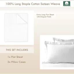 Pizuna 400TC 100% Cotton White Flat Bed Sheet Double Size With 2 Pillow Cover Size image 3