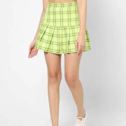 VASTRADO Green Cotton Chequered Mini A-Line Skirt-picture-30